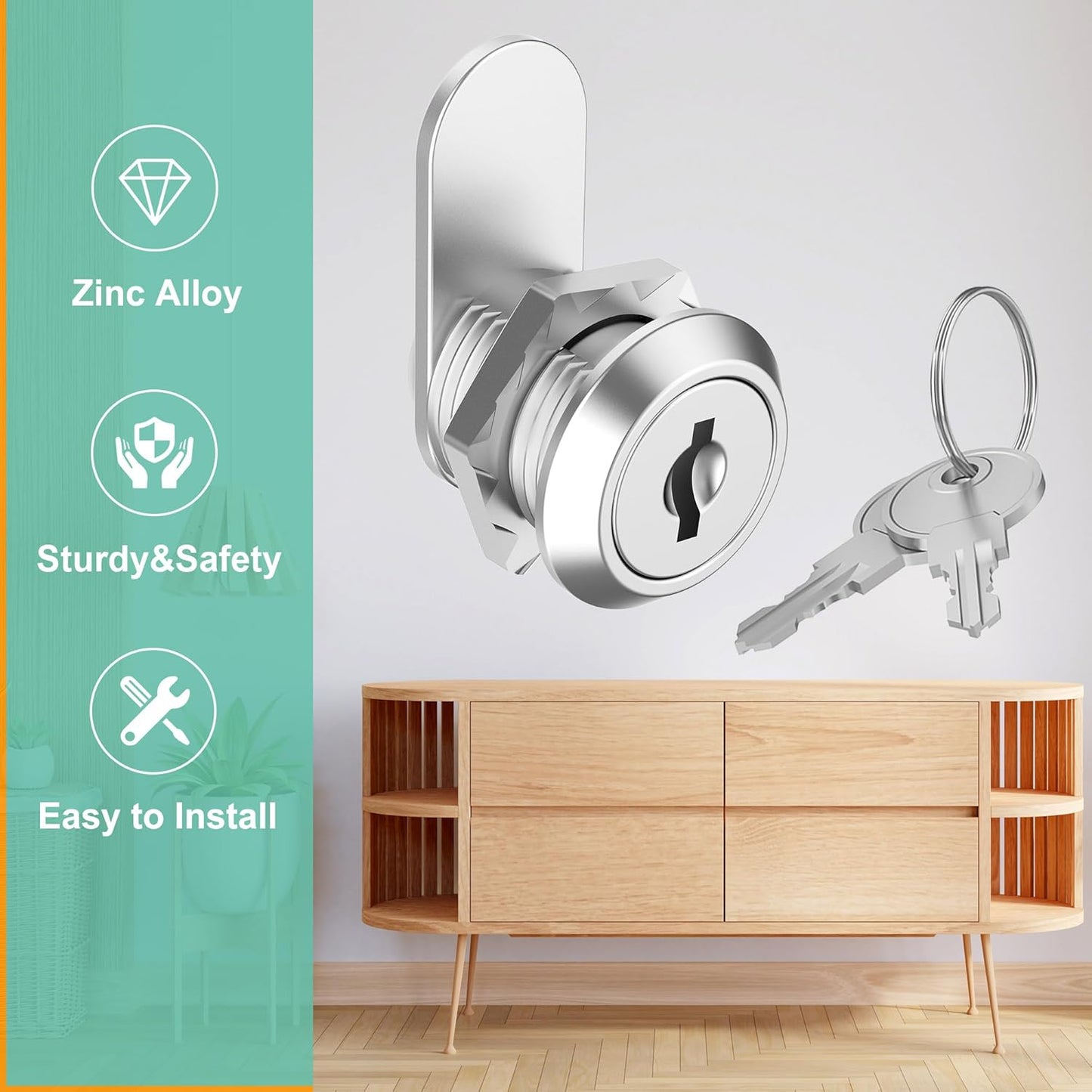 3 Pcs Mailbox Locks with Keys, Cabinet Lock with Key, Kitchen Cabinets Cam Locks 5/8" Keyed Alike, Drawer Desk Lock for Drawers and RV Storage Door, Zinc Alloy