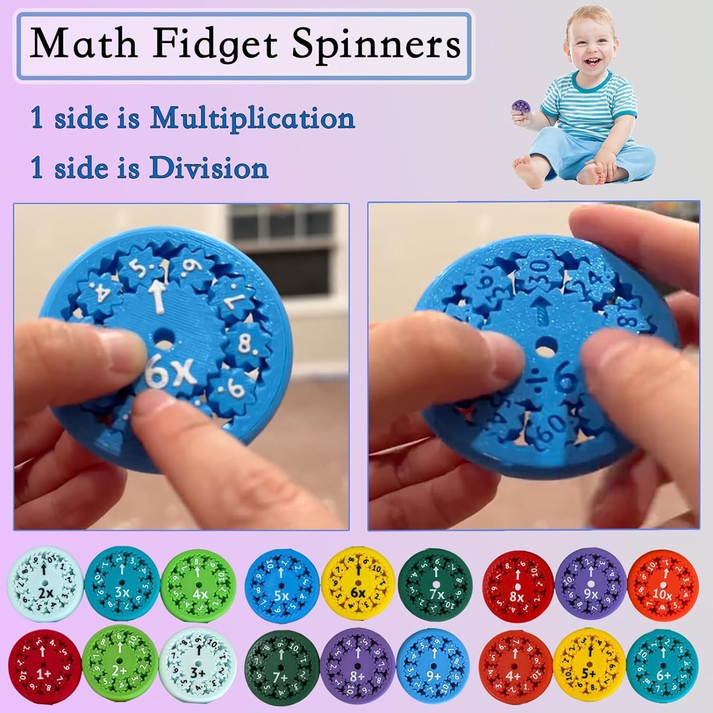 9 Pcs Math Fidget Spinners Toy, Math Fidget Sensory Spinner Counting Toys, Number Fidget Toys for Kids Math Games, Montessori Educational Toys for Kids Learning(Adition &Subtraction)