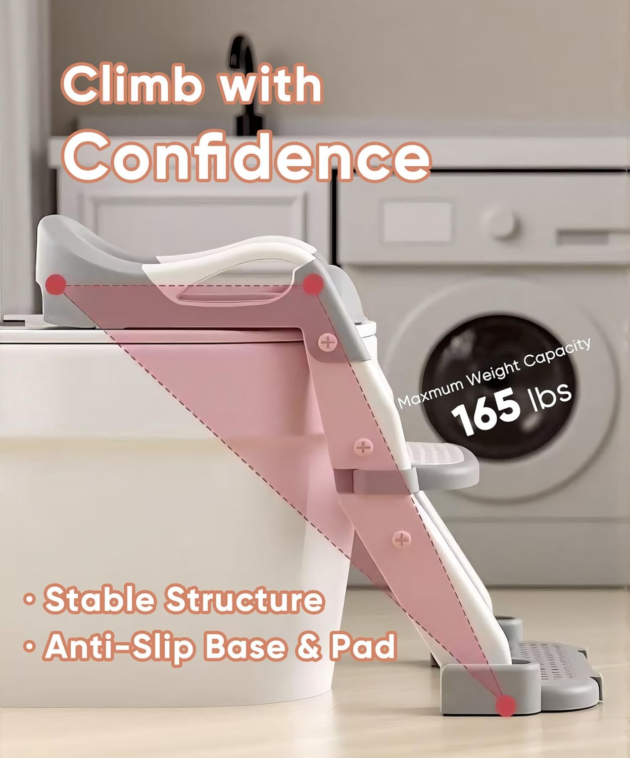 3-in-1 Potty Training Seat & Training Toilet & Potty Chair, Height Adjustable Toddler Toilet Seat for Kids Boys Girls, Foldable Potty Training Toilet with Splash Guard and Anti-Slip Steps