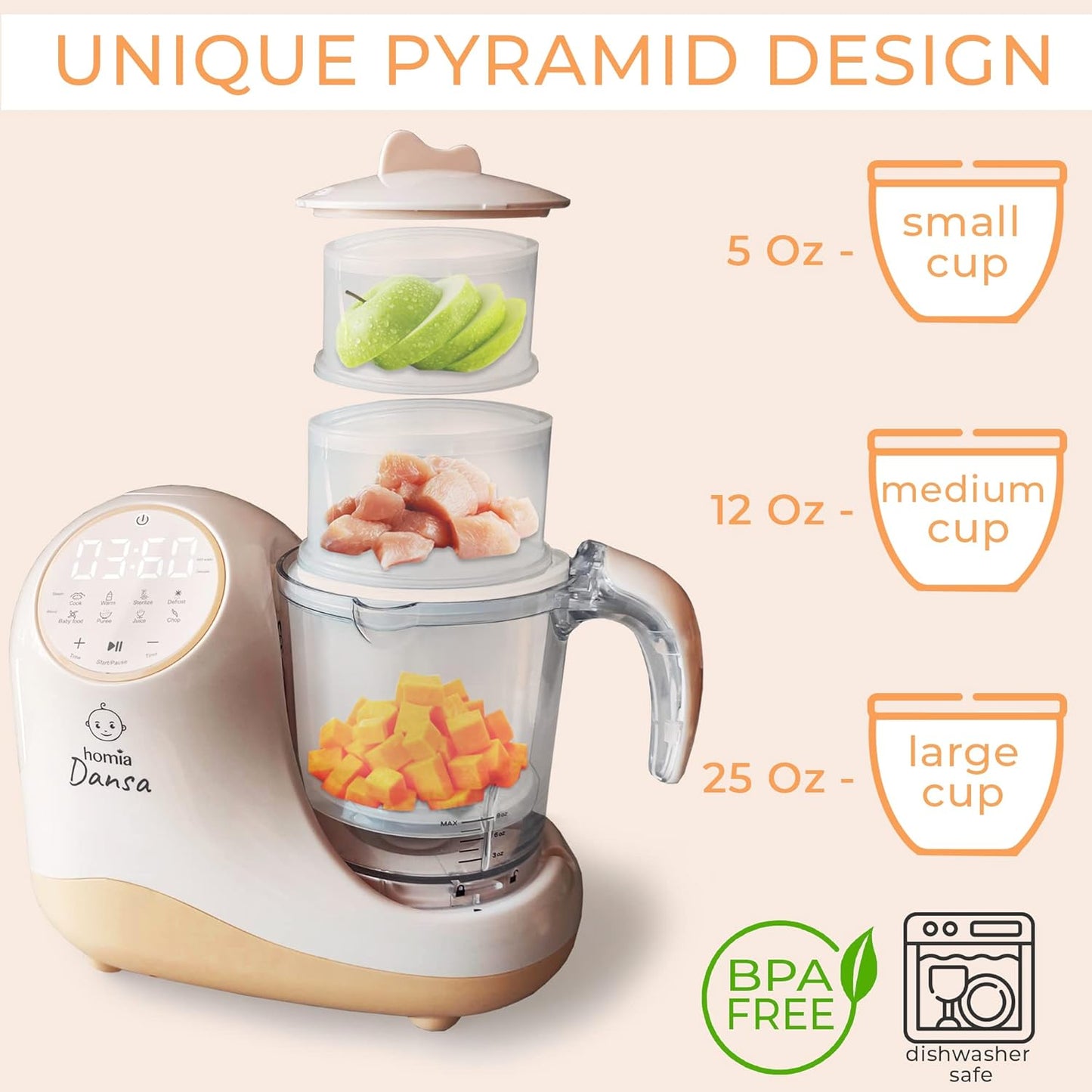 Baby Food Maker Chopper Grinder - Mills and Steamer 8 in 1 Processor for Toddlers - Steam, Blend, Chop, Disinfect, Clean, 20 Oz Tritan Stirring Cup, Touch Control Panel, Auto Shut-Off, 110V Only