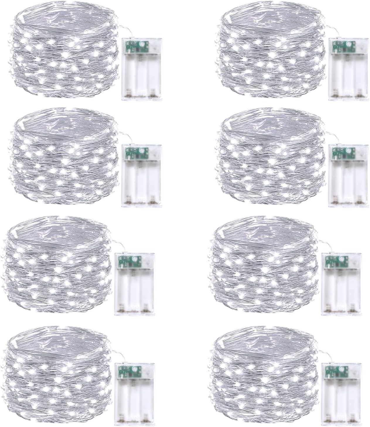 8-Pack Fairy Lights Battery Operated with Remote & Timer & 8 Modes, Waterproof 16 FT 50 LED String Lights Outdoor Indoor, Battery Twinkle Lights for Christmas Bedroom Centerpiece Décor (Cool White)