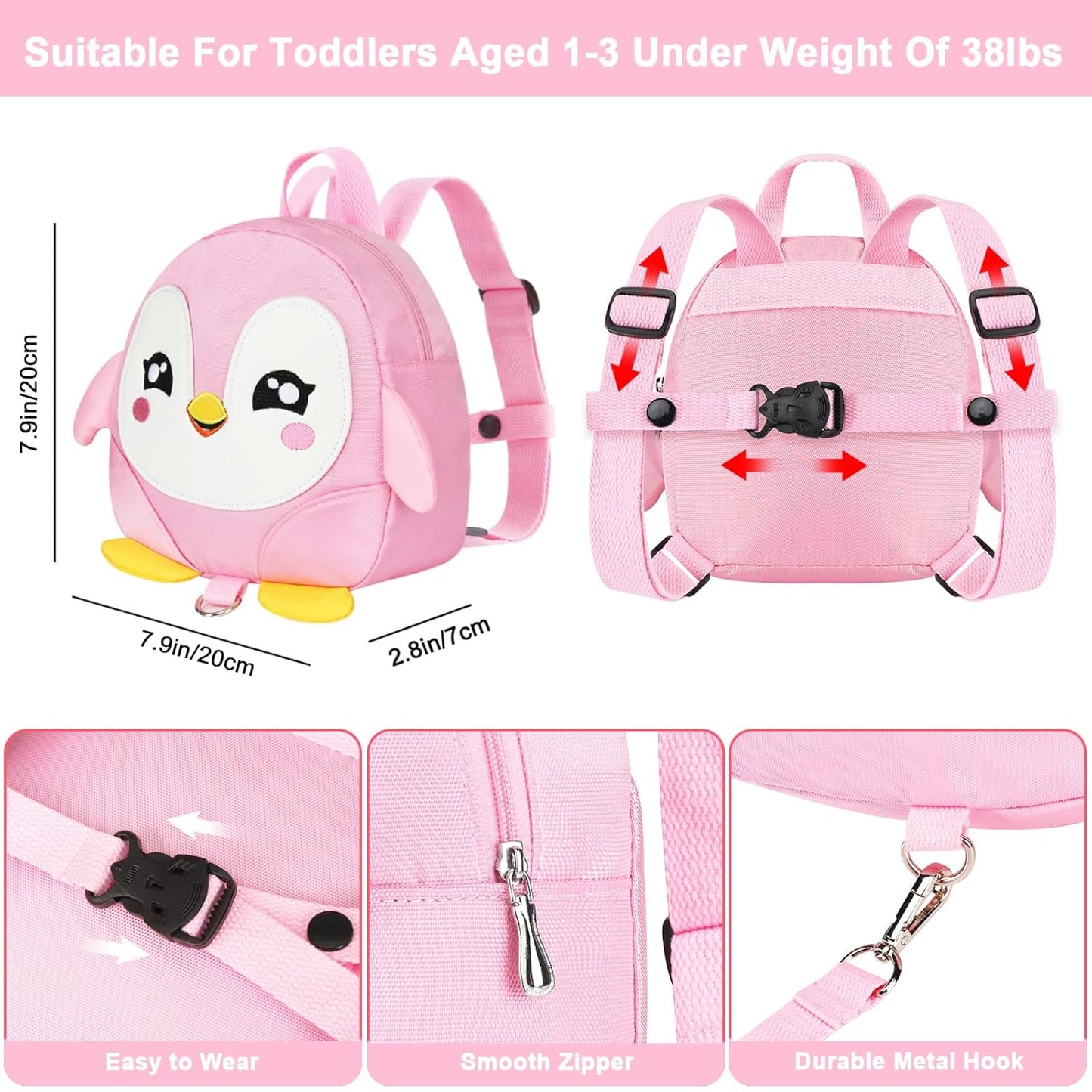 Accmor Toddler Harness Backpack Leash, Cute Penguin Kid Backpacks with Anti Lost Wrist Link, Mini Child Backpack Wristband Tether Strap and Protection Leashes Travel Bag Harness Rein for Baby Girls