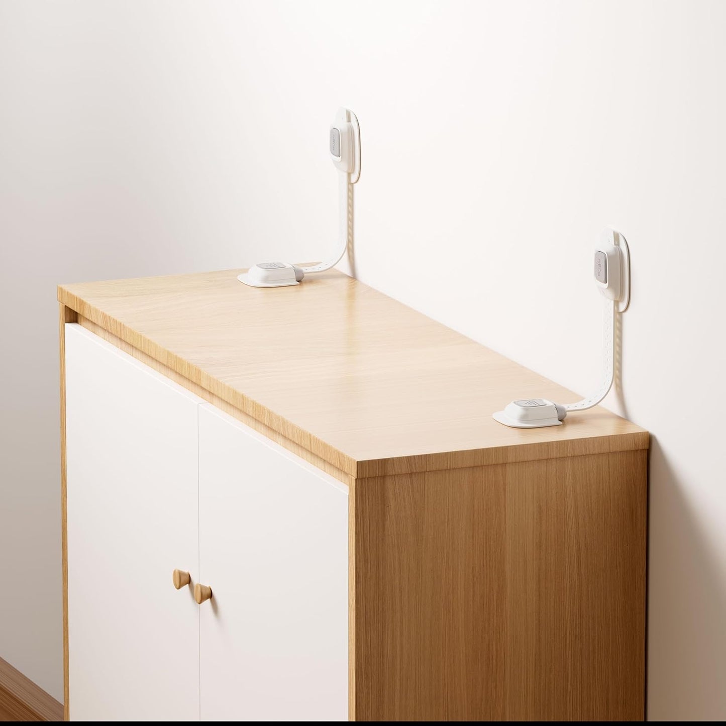 No Drill Furniture Anchor, Anti-tip and Adjustable Strap for Baby Proofing, 3M Adhesive Multi-Purpose for Furniture, Secure to Playroom (4 Pack)