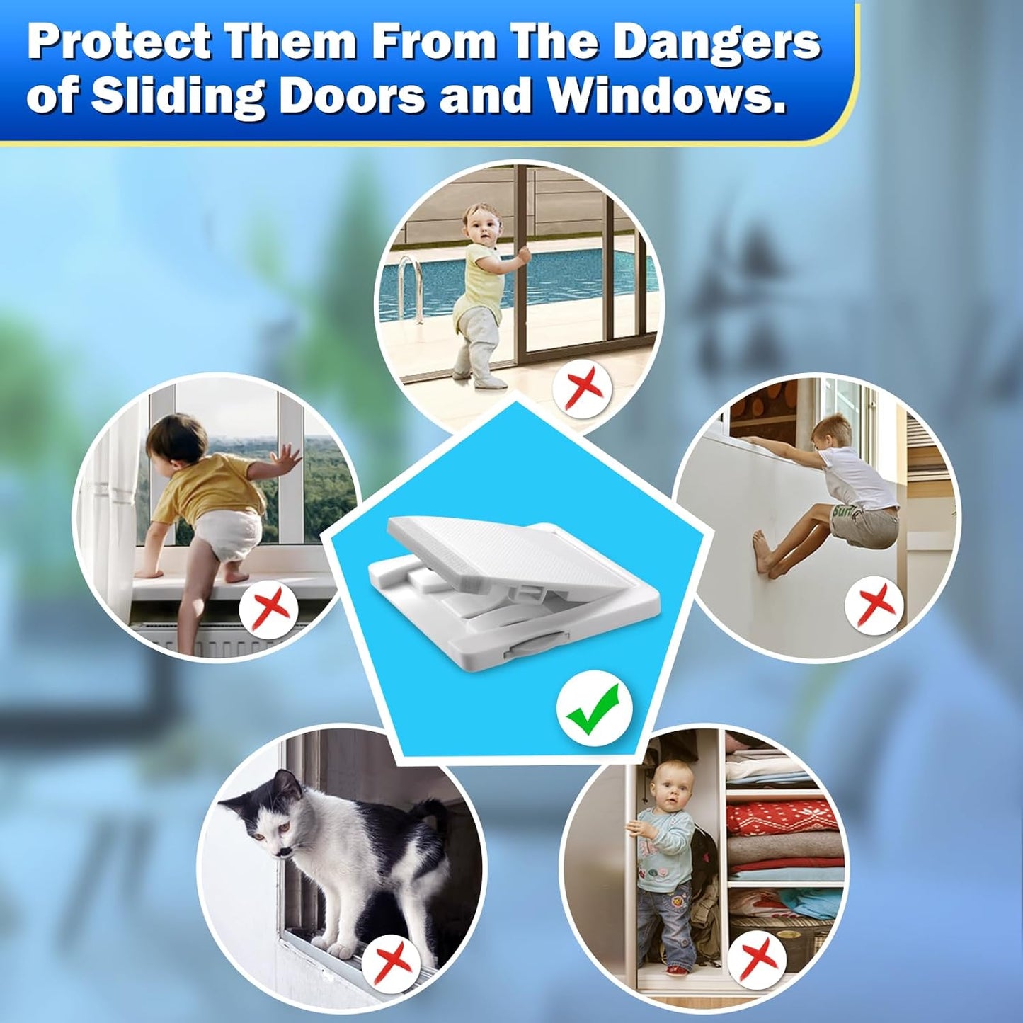 Sliding Door Lock, 2 Pack Child Safety Sliding Glass Door Lock for Sliding Glass Doors, Sliding Windows, Sliding Closet, etc. Easy to Installation Provides More Security for Your Baby and Pets