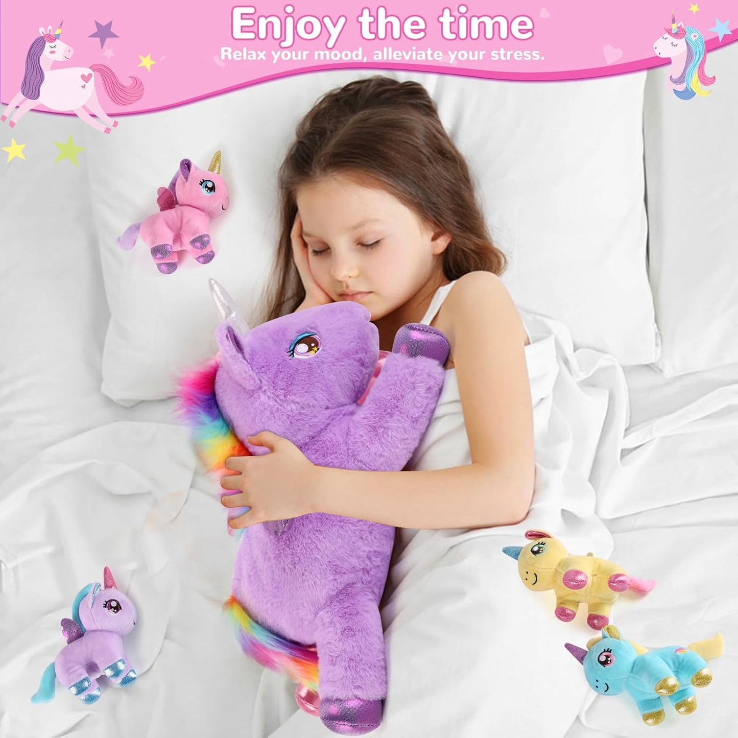 5 Pieces Unicorn Stuffed Animals - 1 Mommy Stuffed Unicorn with 4 Babies - Unicorns Gifts for Girls Ages 3-8, Unicorns Plush Toys for Christmas, Valentine's, Birthday Gifts (Pink & Purple)