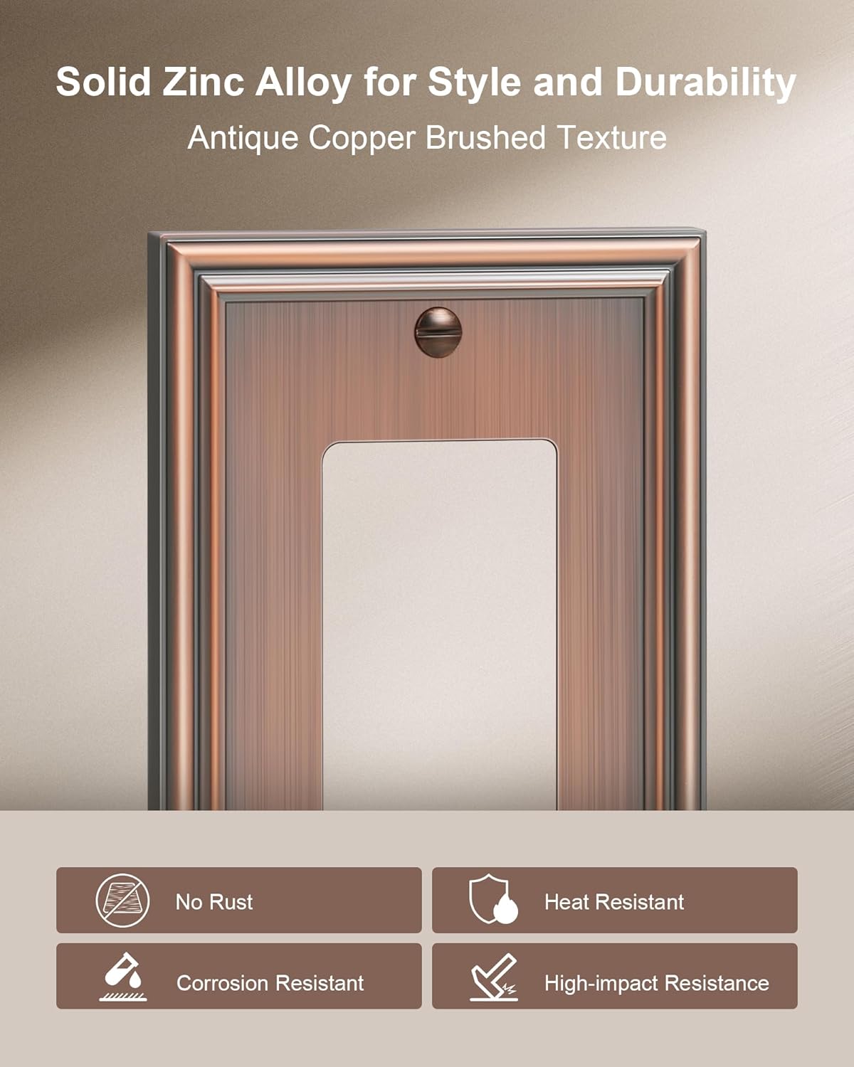 2-Pack Decorator Outlet Cover Plate, Antique Copper Decorative Switch Plates and Outlet Covers, Durable Zinc Alloy Wall Plates for Electrical Outlets, Receptacle, GFCI Outlet, Dimmer Switch