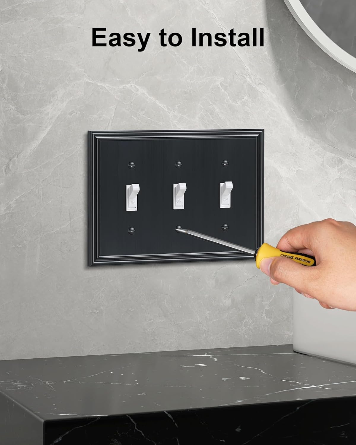 2-Pack Triple Toggle Light Switch Cover Plate, Durable Solid Zinc Alloy Decorative Switch Plate Covers, Black 3 Gang Wall Plate, Corrosion Resistant