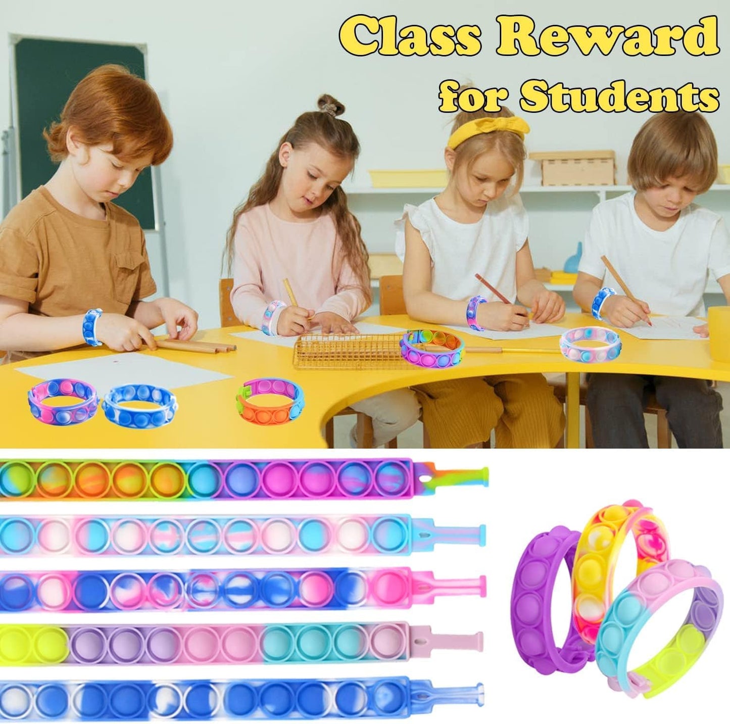 150pcs pop Random Bracelet,Pop Bubble Fidget Sensory Toys, Pop Toy Bulk for Party Favor, Classroom Student Prizes Easter Basket Goodie Bag Stuffers Christmas Valentine Gift for Kid