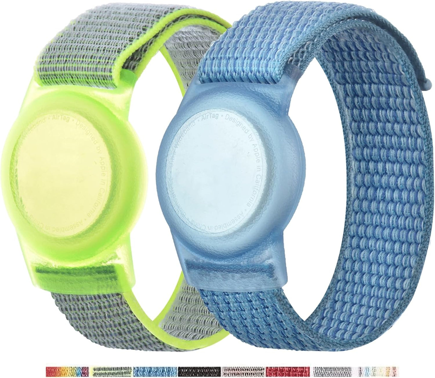 2 Pack AirTag Bracelet for Kids, Apple Air Tag Protective Cover with Nylon Wristband, Anti Lost GPS Trackers Case Cover Elastic Watch Band for Toddlers Girls Boys Elders (Blue,Green)