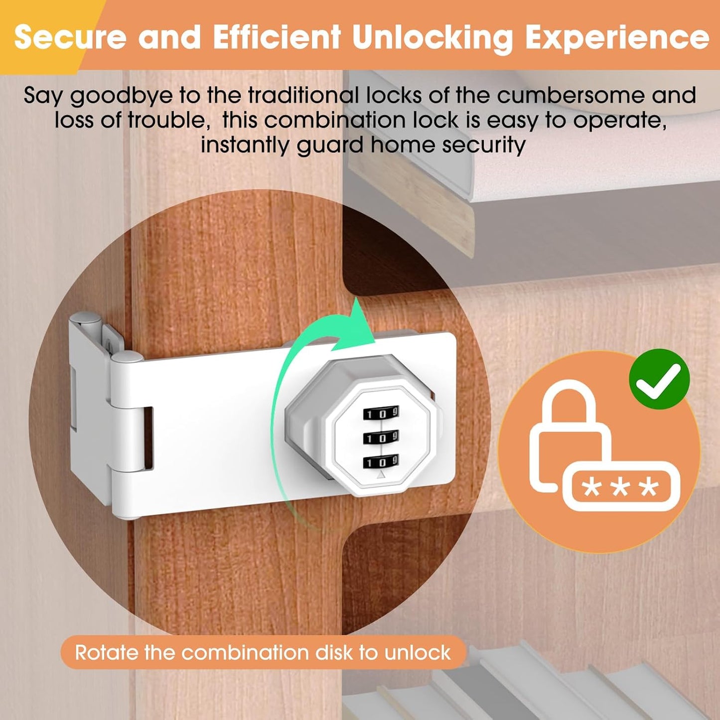 90 Degree Cabinet Locks with Combination, Mechanical Folding Door Latch, Keyless Password Rotary Hasp Latch Lock for Office File Cabinet, Drawers, Locker, Small Door, Cupboard (1, White)