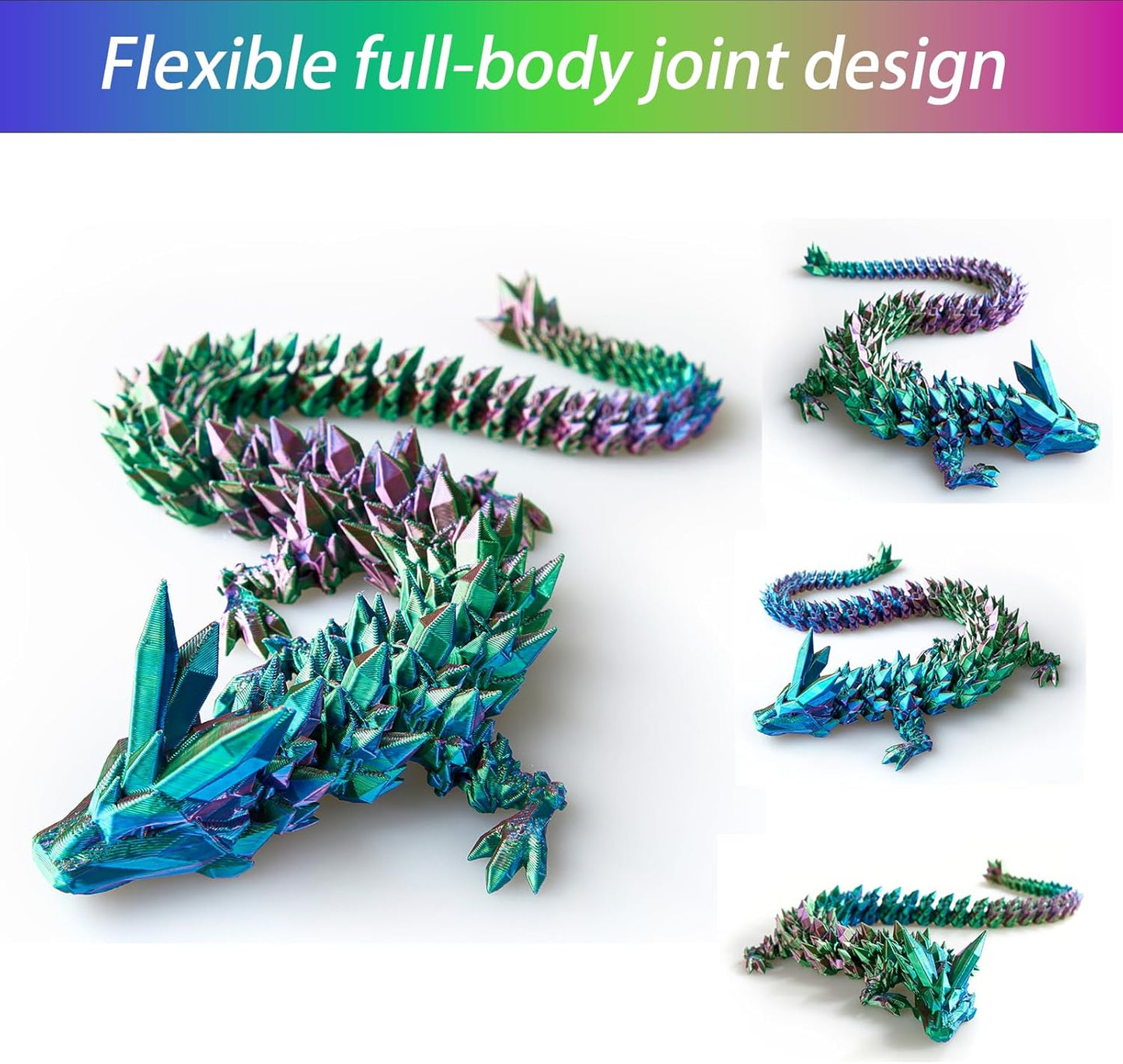 15 inches Dragon with Egg, Red-Green-Blue Dragon Toy,Articulated Crystal Dragon,Fidget Toy Cool