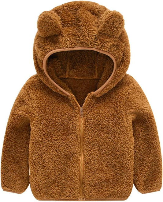 AIWUHE Toddler Boys Girls Hooded Jacket Fleece Hoodie Winter Warm Solid Color Teddy Coat Zip-up Bear Ear Sweater Fall Clothes