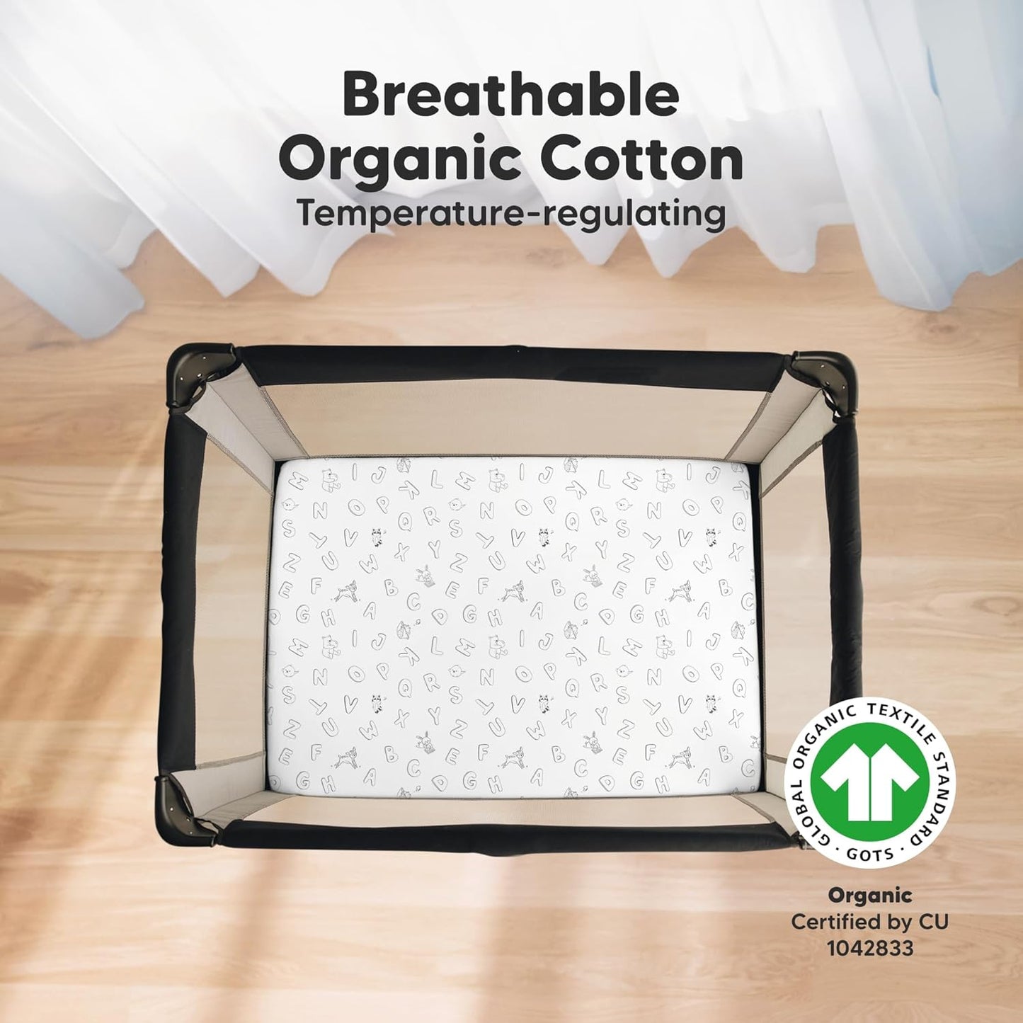 2-Pack Mini Crib Sheets Fitted - 38x26 Pack N Play Sheets for Pack and Play Mattress, Organic Cotton, Soft & Breathable Playard Bedding, Neutral Mini Toddler Bed Cover for Boys, Girls (ABC Land)