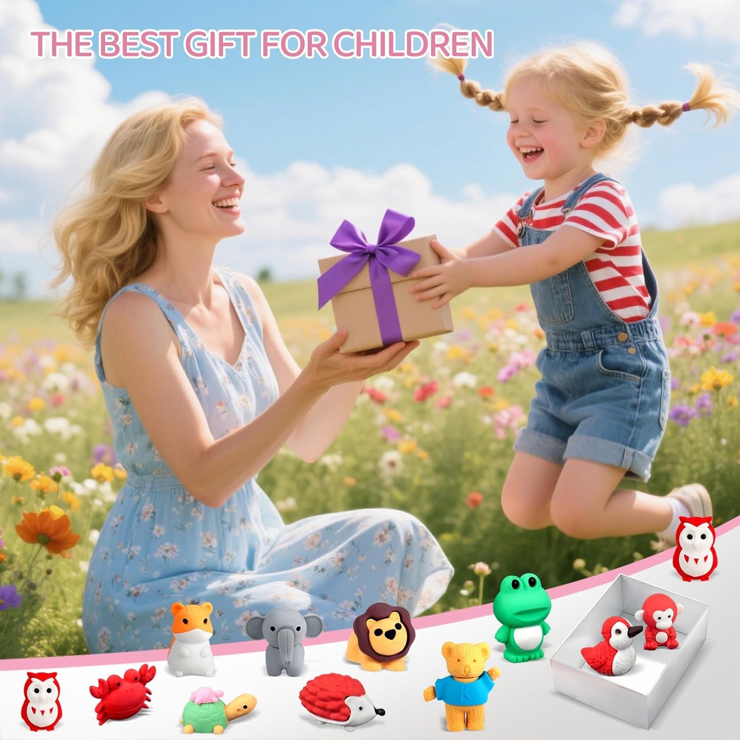 91Pcs Animal Erasers Desk Pets for Kids Animal Pencil Erasers Bulk Puzzle Eraser Toys Gifts for Classroom Prizes,Game Reward,Treasure Box,Easter Egg Fillers,Goodie Bag Stuffers,Party Favors