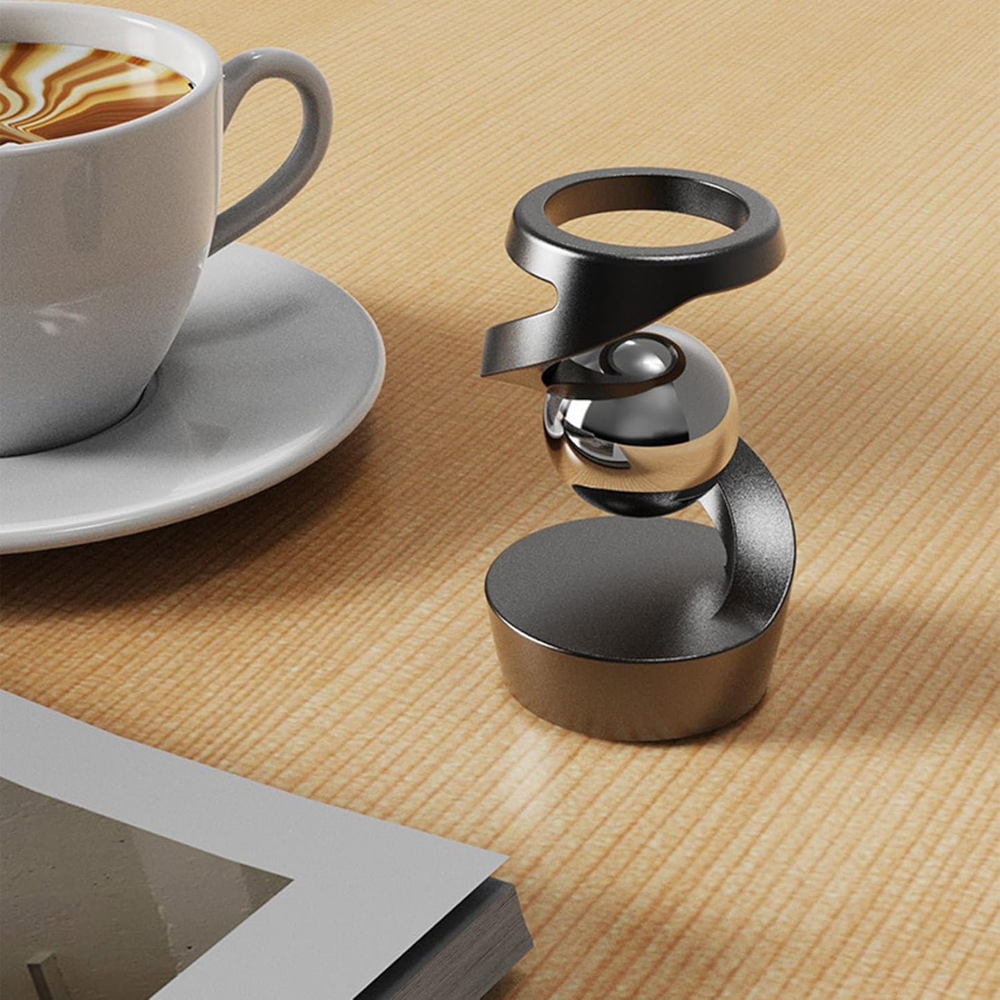 Gravity Defying Kinetic Desk Toy, Desktop Suspended Gyroscope, Executive Desk Toy Levitating Spinning Metal, Rotating Spinner with Floating Ball for Desktop Decor (Grey)