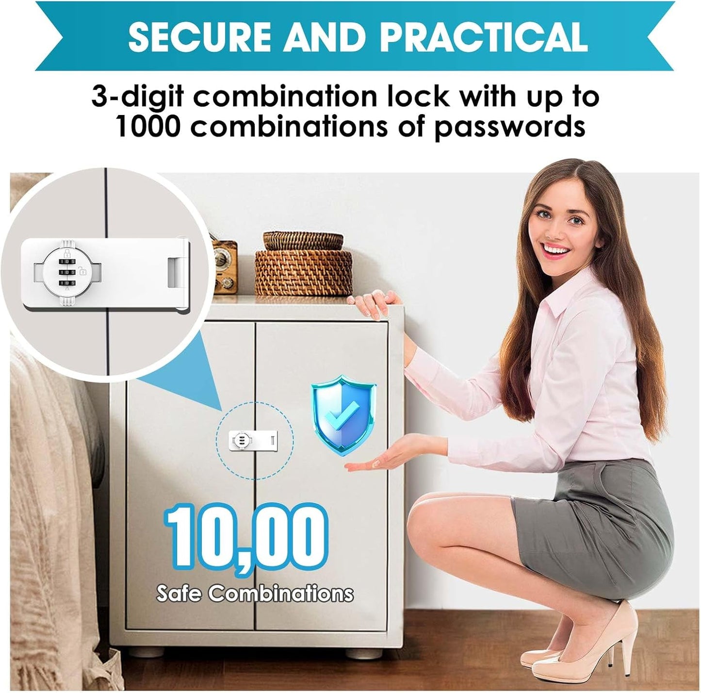 4.5 in Mechanical Combination Swing Hasp Lock, Combination Cabinet Lock, Small Door Security Latch for Cabinets, Drawers, Closets, Storage Cabinets and Barn Doors (White-1pc)