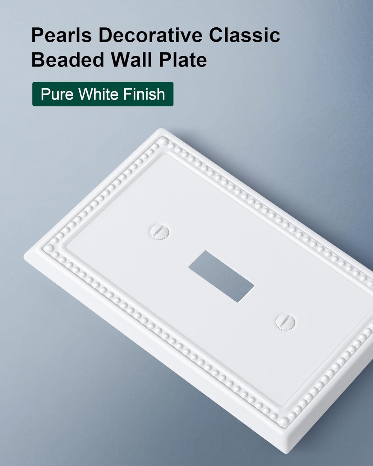 2-Pack Single Toggle Light Switch Cover Plate, Pearls Decorative Switch Plate Covers, Pure White 1 Gang Metal Wall Plate, Corrosion Resistant