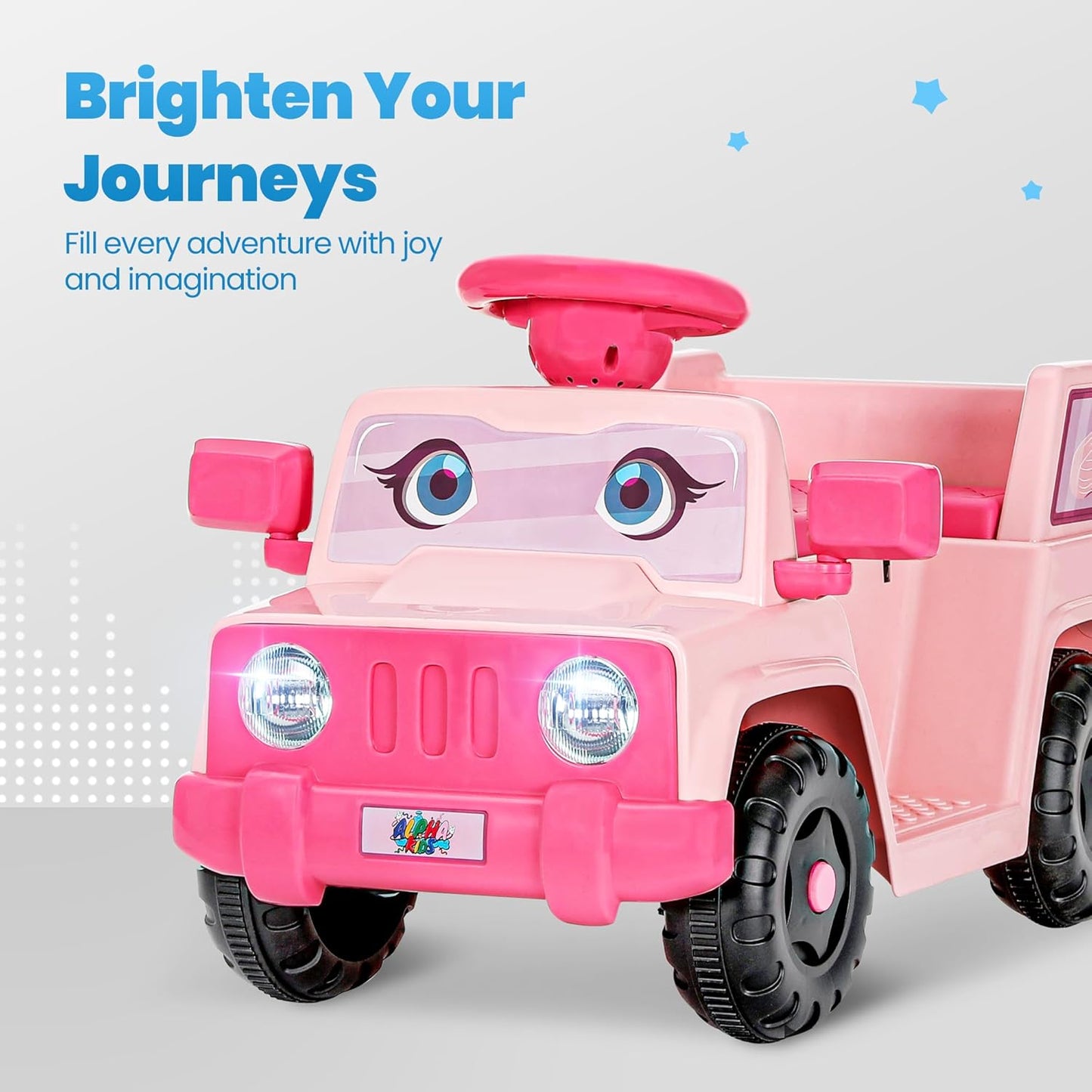 6V Toddler Ride-On Car with Horn LED Front Light Rear Storage and Eyes Theme – Fun & Safe Electric Car for Boys & Girls 18+ Months – Perfect for Little Explorers(Pink Eyes)