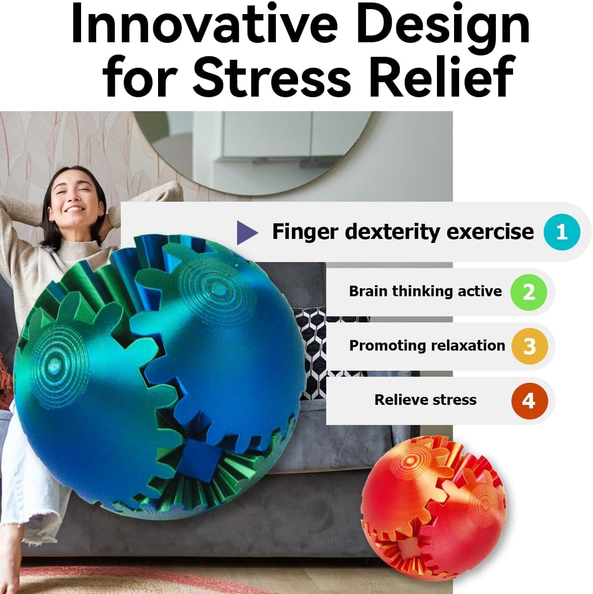 3D Printed Gear Ball ，Gear Ball Spin Ball or Cube Fidget Toy，Gear Sphere Desk Toy,Gift for Stress and Anxiety Relief (purple)