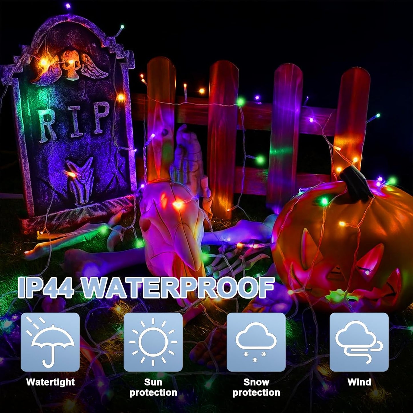 66ft Halloween Decorative Mini Lights, 200 LED Transparent Wire Fairy Starry String Lights Plug in, 16 Lighting Modes for Halloween Outdoor Party Decoration (Orange/Purple/Green)