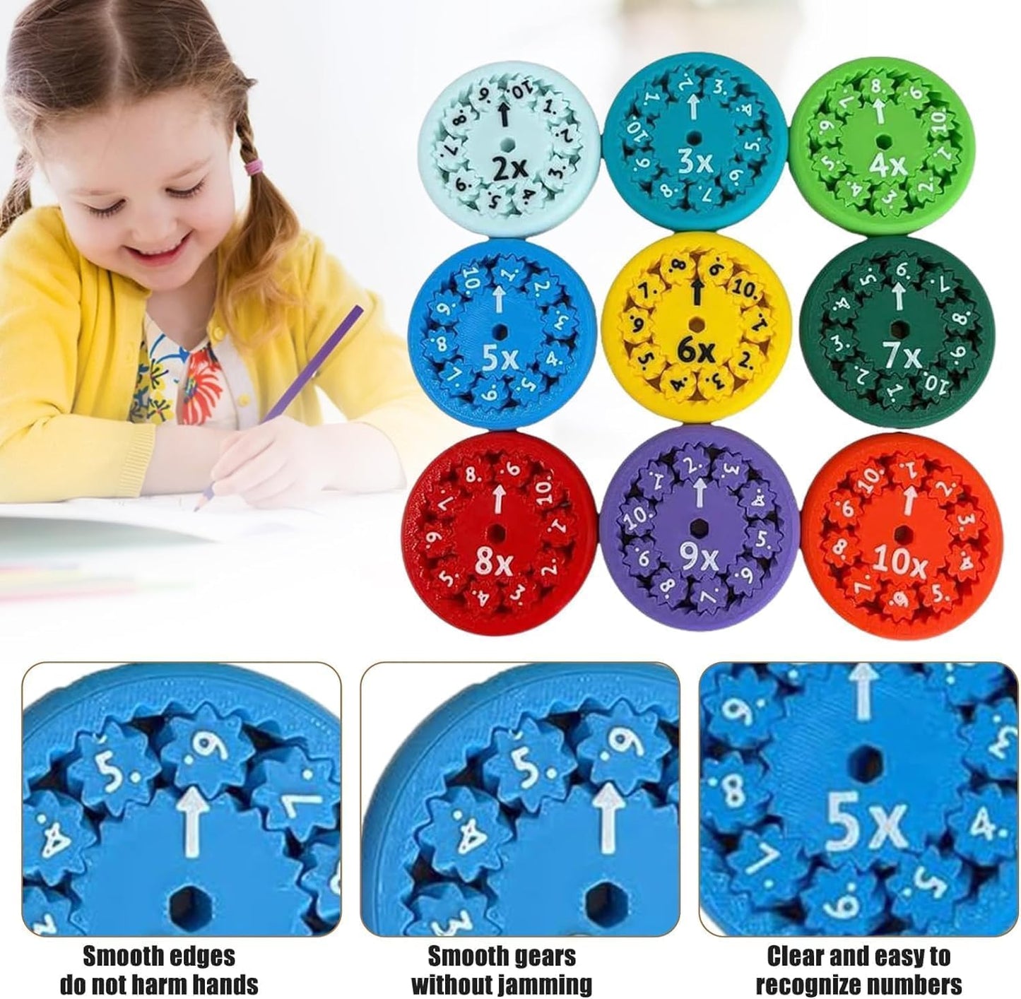 9PCS Math Fidget Spinners, Multiplication Division Learning Tool,Multiplication Fidget Toy Perfect for Stress Relief and Focus,Math Game for Home School Classroom Prizes