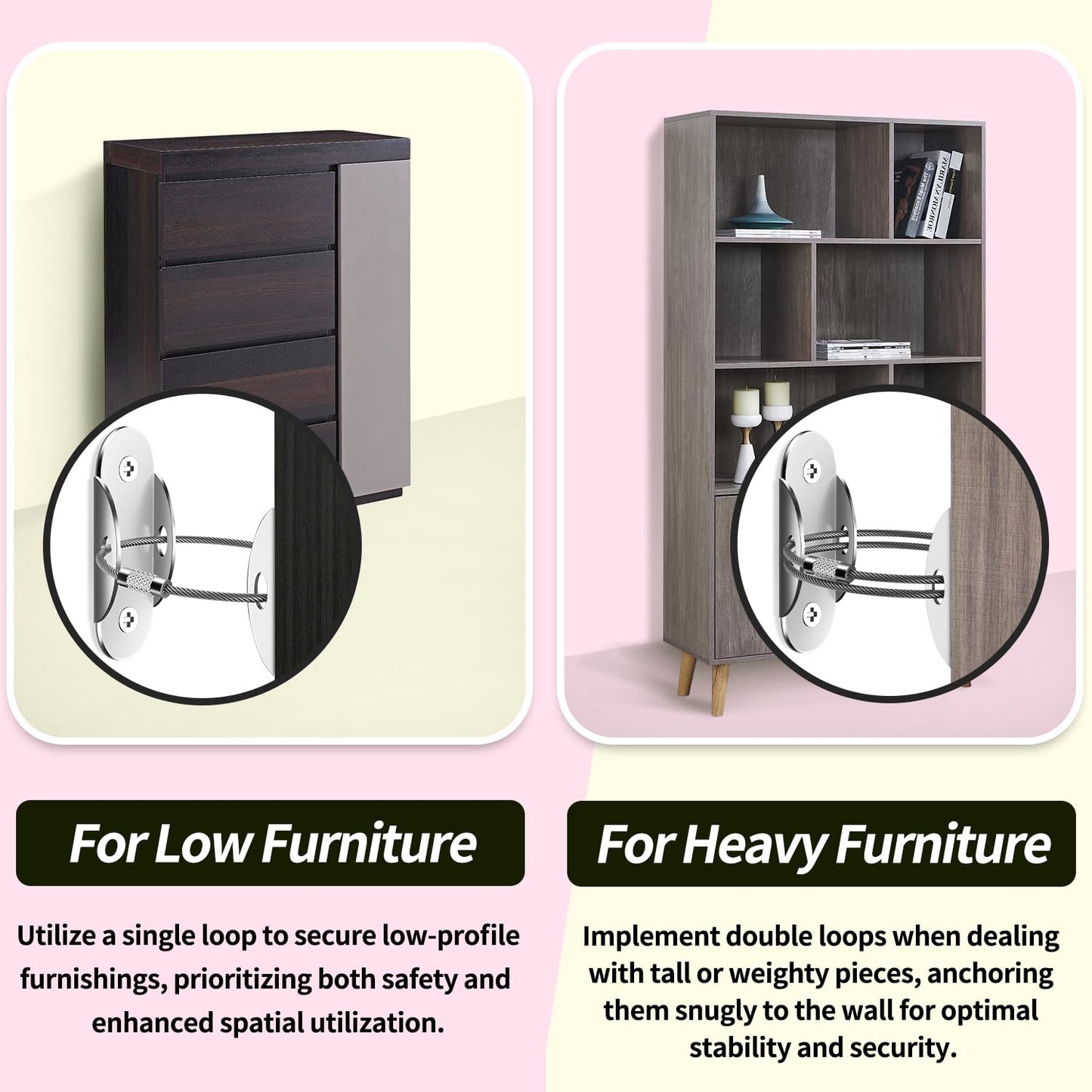 Anti Tip Furniture Anchors (6 Packs) Furniture Anchors for Baby Proofing, Earthquake Straps for Furniture Dresser Wall Safety Anchor Furniture Safety Straps Wall Straps, Silver