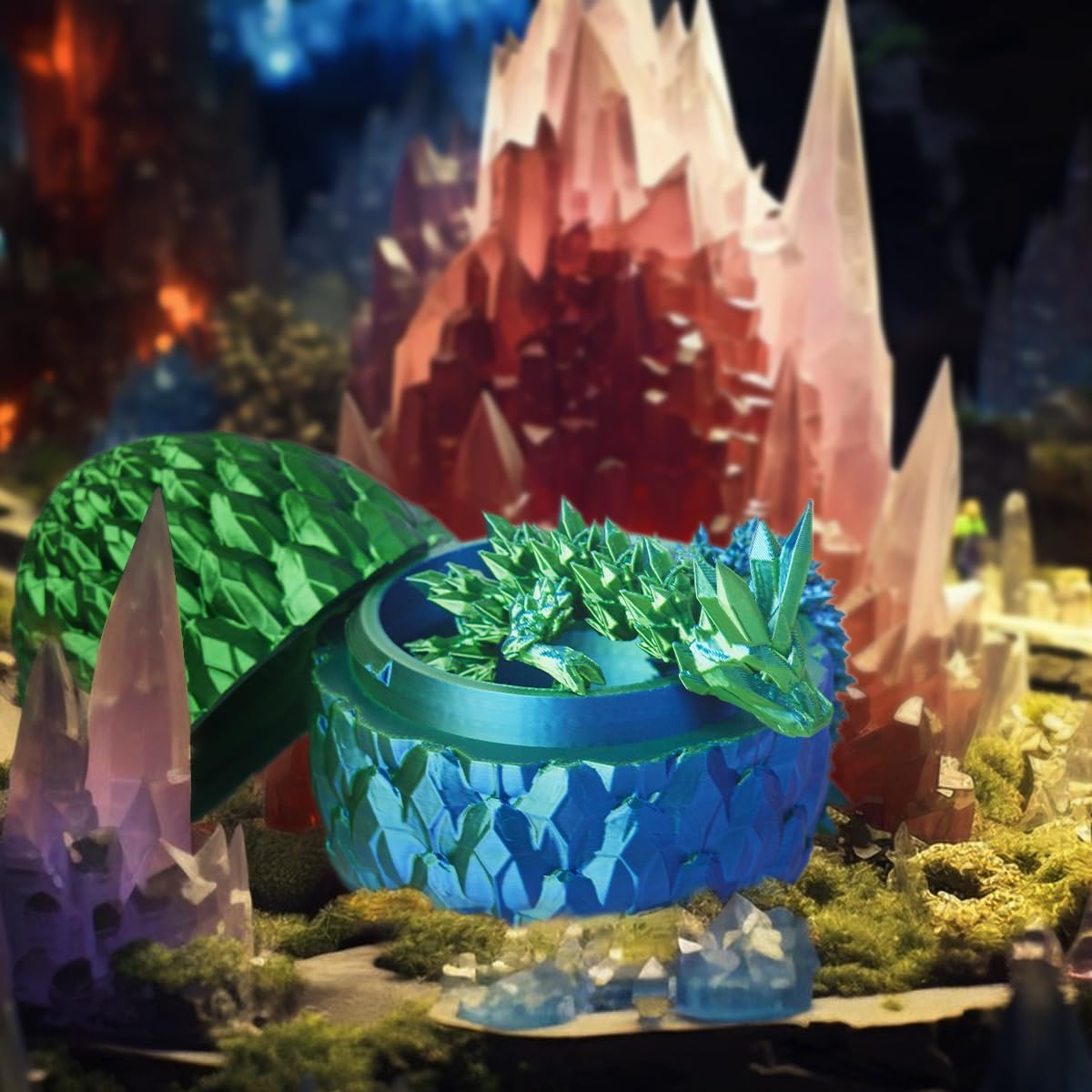 3D Prited Dragon,3D Printed Dragon in Egg, Home Office Decor Executive Desk Toys， Fidget Toys for Adults and Kids (Blue&Green)