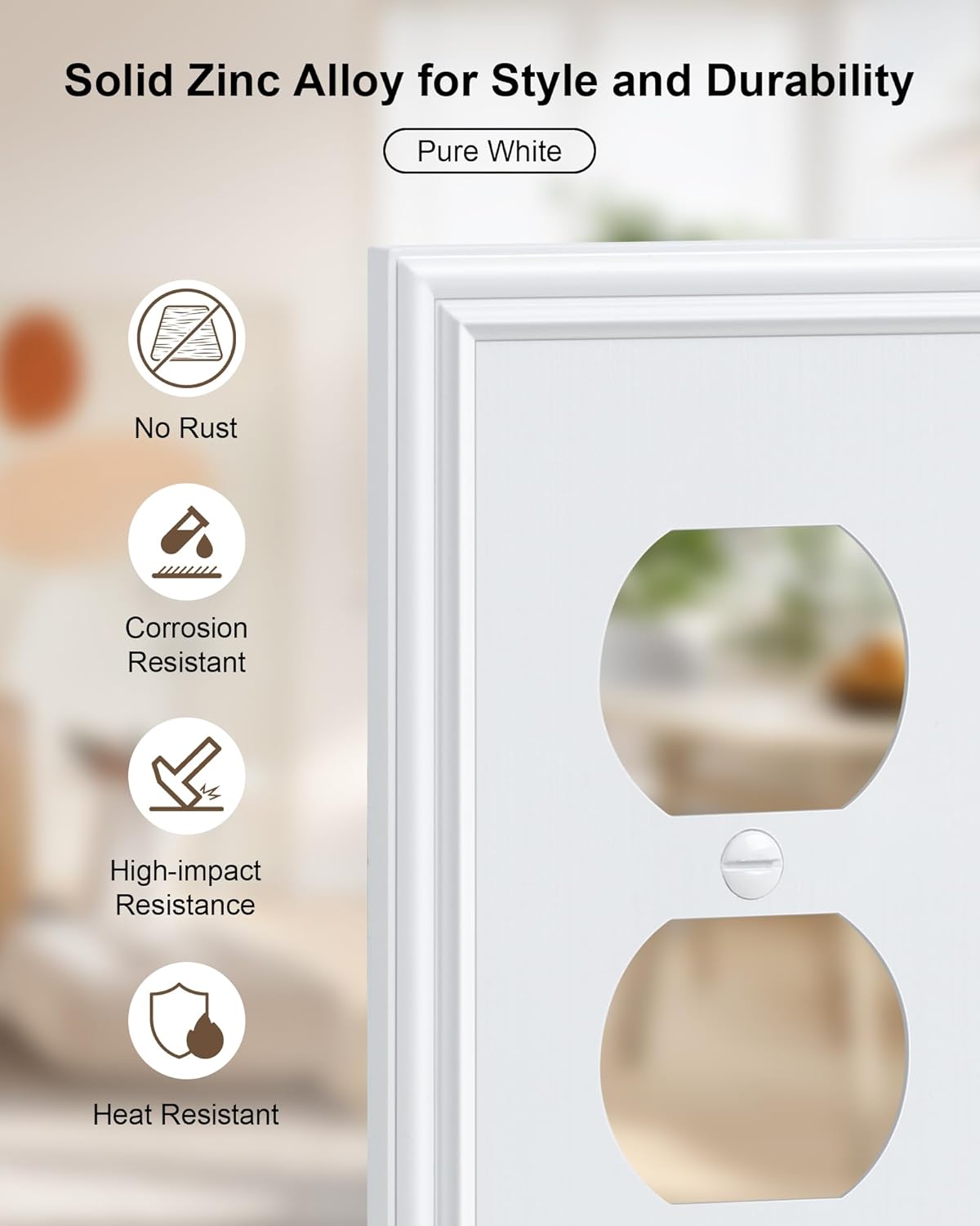 2-Pack Single Duplex Outlet Cover Plate, Decorative White Switch Plates and Outlet Covers, Metal Wall Plates for Electrical Outlets, 1 Gang Receptacle Cover, Corrosion Resistant