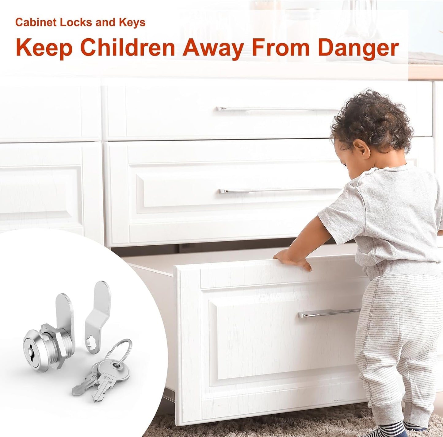 3 Pcs Mailbox Locks with Keys, Cabinet Lock with Key, Kitchen Cabinets Cam Locks 5/8" Keyed Alike, Drawer Desk Lock for Drawers and RV Storage Door, Zinc Alloy