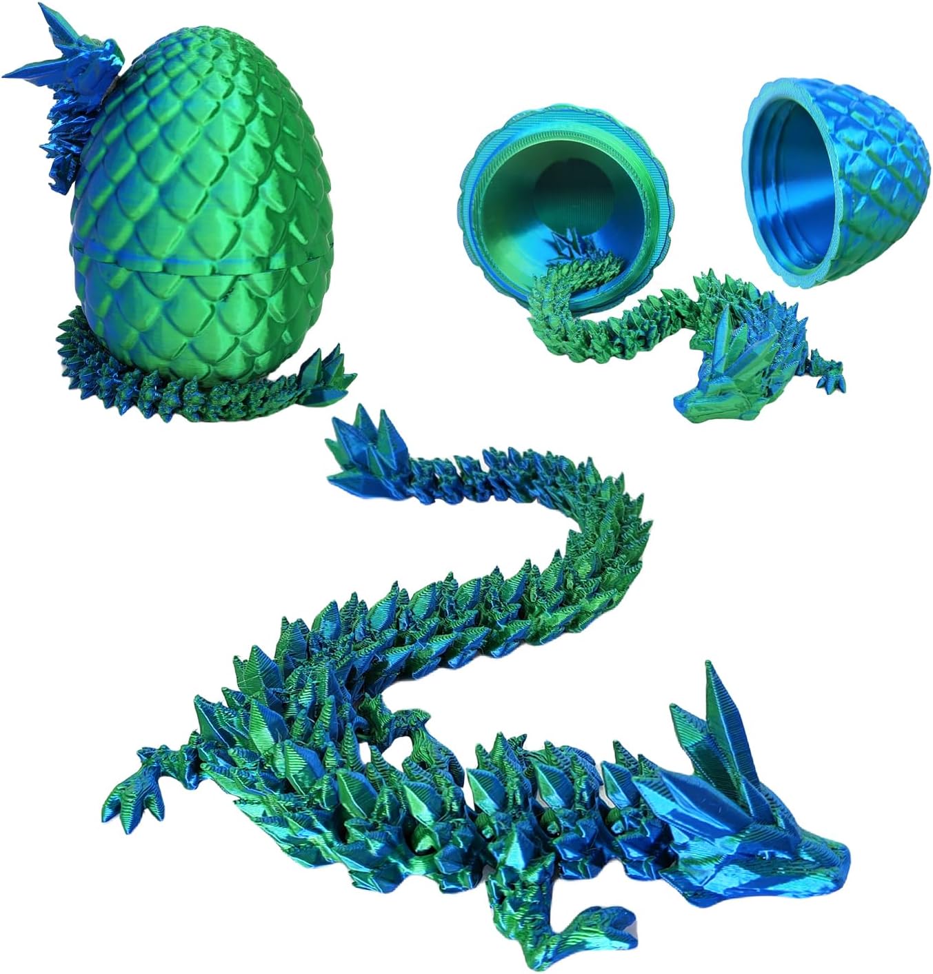 3D Printed Dragon Egg, 3D Printed Articulated Dragon Eggs with Dragon Inside, Crystal Dragon Fidget Toy, Adults Fidget Toys, Mystery Dragon Egg for Autism and ADHD（Laser Green）
