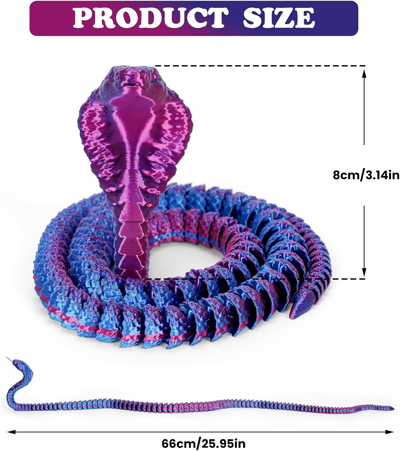 3D Printed Snake 3D Printed Animals 26in Printed Cobra Fidget Toys for Adults 3D Printed Articulated Cobra Flexiable Crystal Snake Toys for Home Office Decor