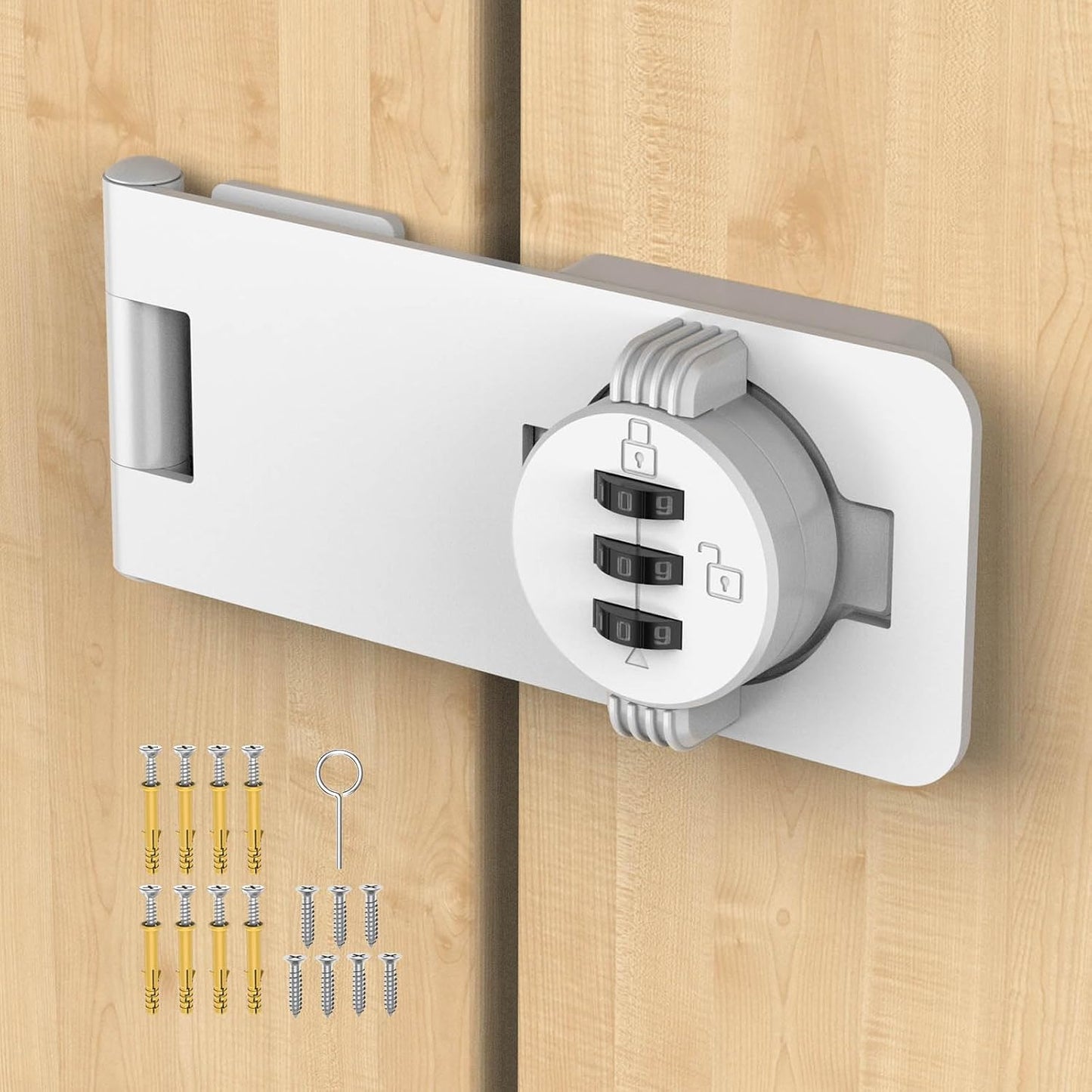 3-Digit Combination Cabinet Lock, 4.5" Keyless Safety Drawer Lock for Lockers, Small Doors, Closets, Storage, Office (1, White)