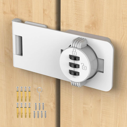 3-Digit Combination Cabinet Lock, 4.5" Keyless Safety Drawer Lock for Lockers, Small Doors, Closets, Storage, Office (1, White)