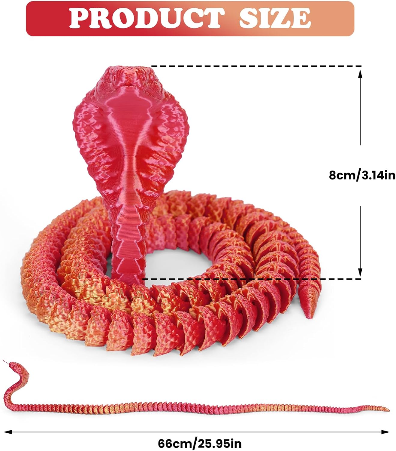 3D Printed Snake 3D Printed Animals 26in Printed Cobra Fidget Toys for Adults 3D Printed Articulated Cobra Flexiable Crystal Snake Toys for Home Office Decor