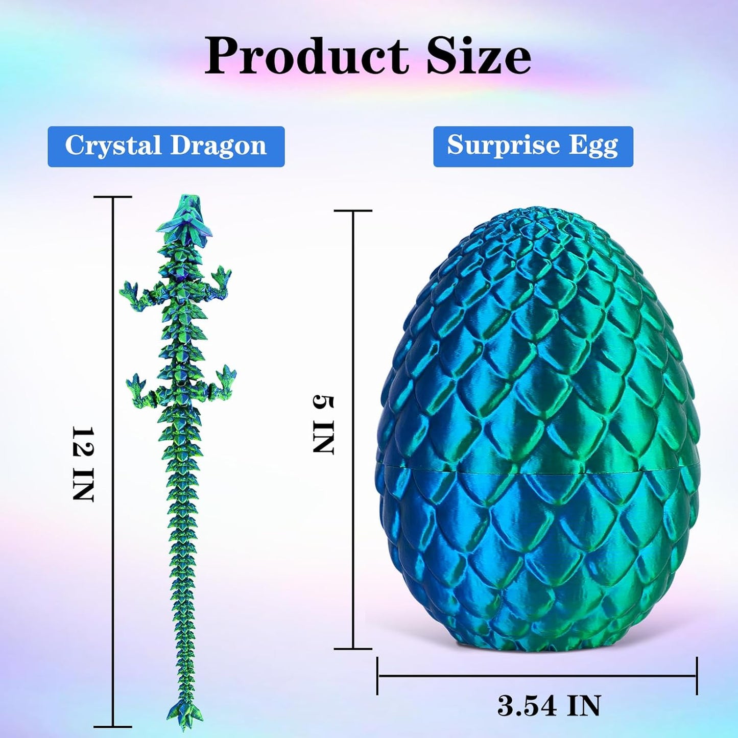 3D Printed Dragon Egg Toys, Easter Egg Crystal Dinosaur Eggs Fidget Toys with Movable Joints for Kids Adults Gifts (Green)
