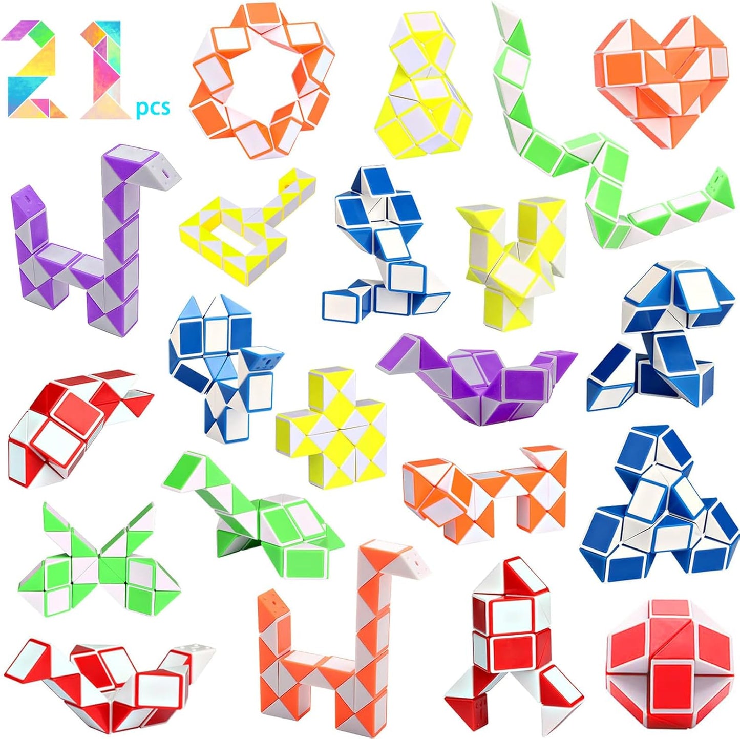21 Pack 24 Blocks Magic Snake Cube Fidget Toy,Mini Twist Puzzle Toys for Kids Teens Birthday, Party Favours, Carnival Prizes,Classroom Rewards,Party Supplies (S3)