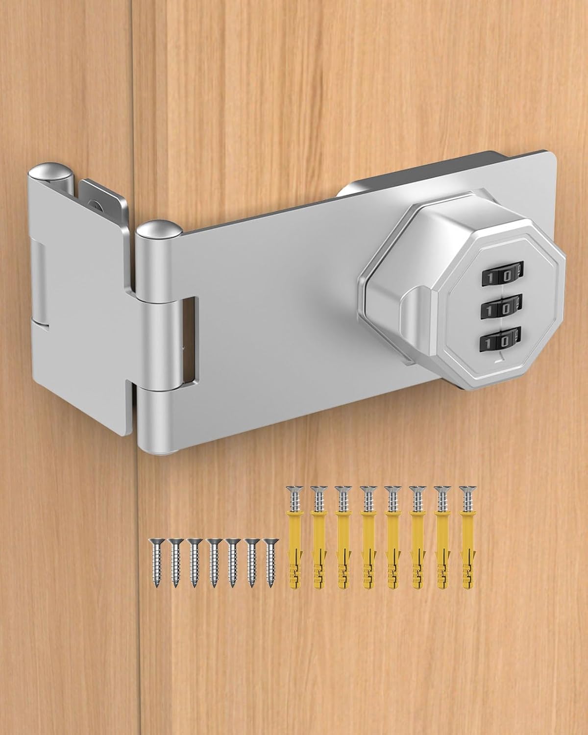 90 Degree Cabinet Combination Door Lock Latch, Zinc Alloy Password Rotary Hasp Lock, Keyless Folding Latches for Office File Cabinet, Drawers, Cupboard, Small Doors, Locker (1, Silver)