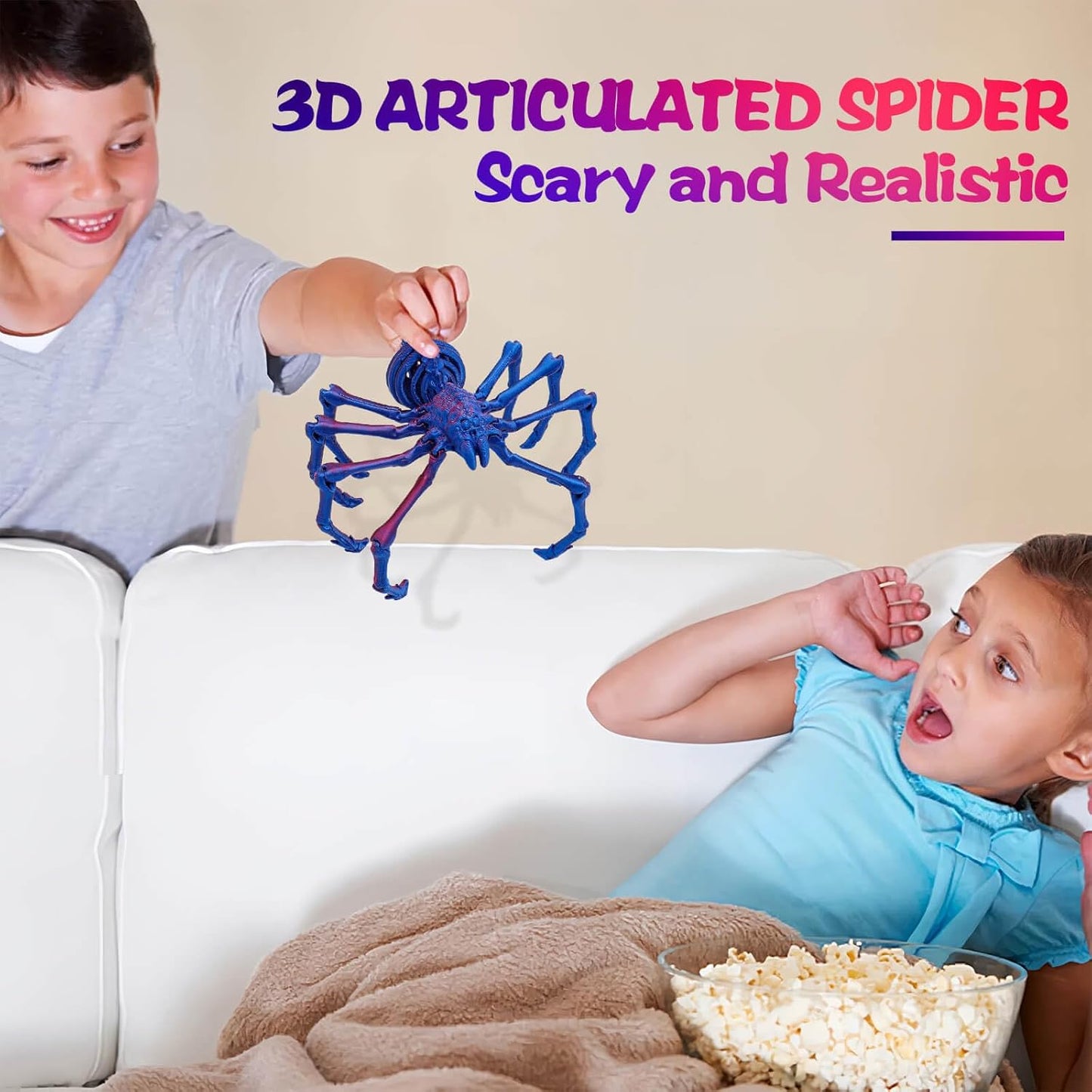 3D Printed Spider Fidget Toys, 1 Pack Articulated Fake Spider Figures Party Favors for Birthday Halloween Christmas, Stress Relief Desk Toys for Classroom Office Home (Laser-purple)