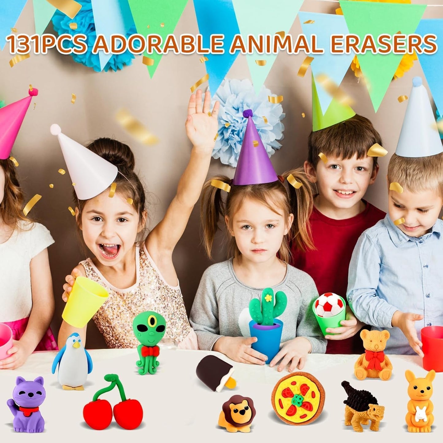 131Pcs Animal Erasers Desk Pets for Kids Animal Pencil Erasers Bulk Puzzle Eraser Toys Gifts for Classroom Prizes,Game Reward,Treasure Box,Easter Egg Fillers,Goodie Bag Stuffer,Party Favors