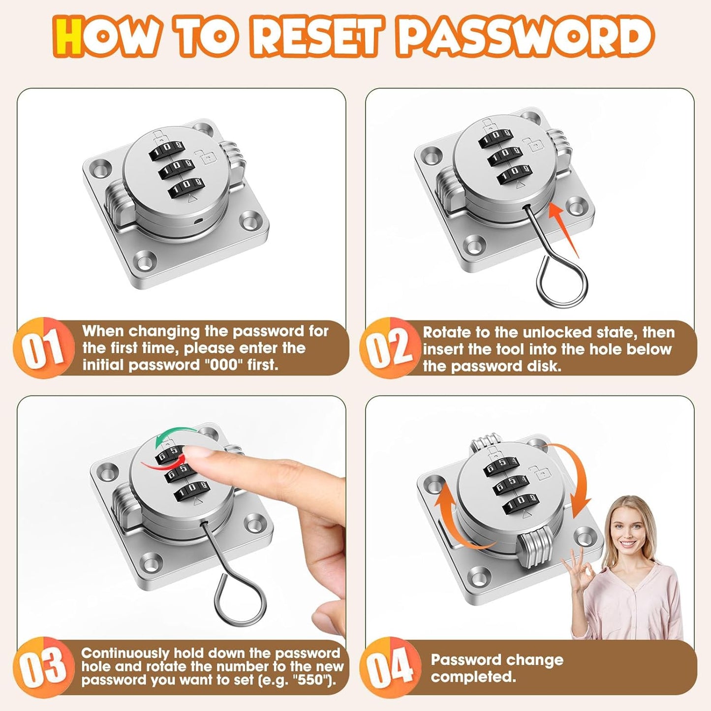 3-Digit Combination Cabinet Lock, 4.5" Keyless Safety Drawer Lock for Lockers, Small Doors, Closets, Storage, Office (2, Silver)