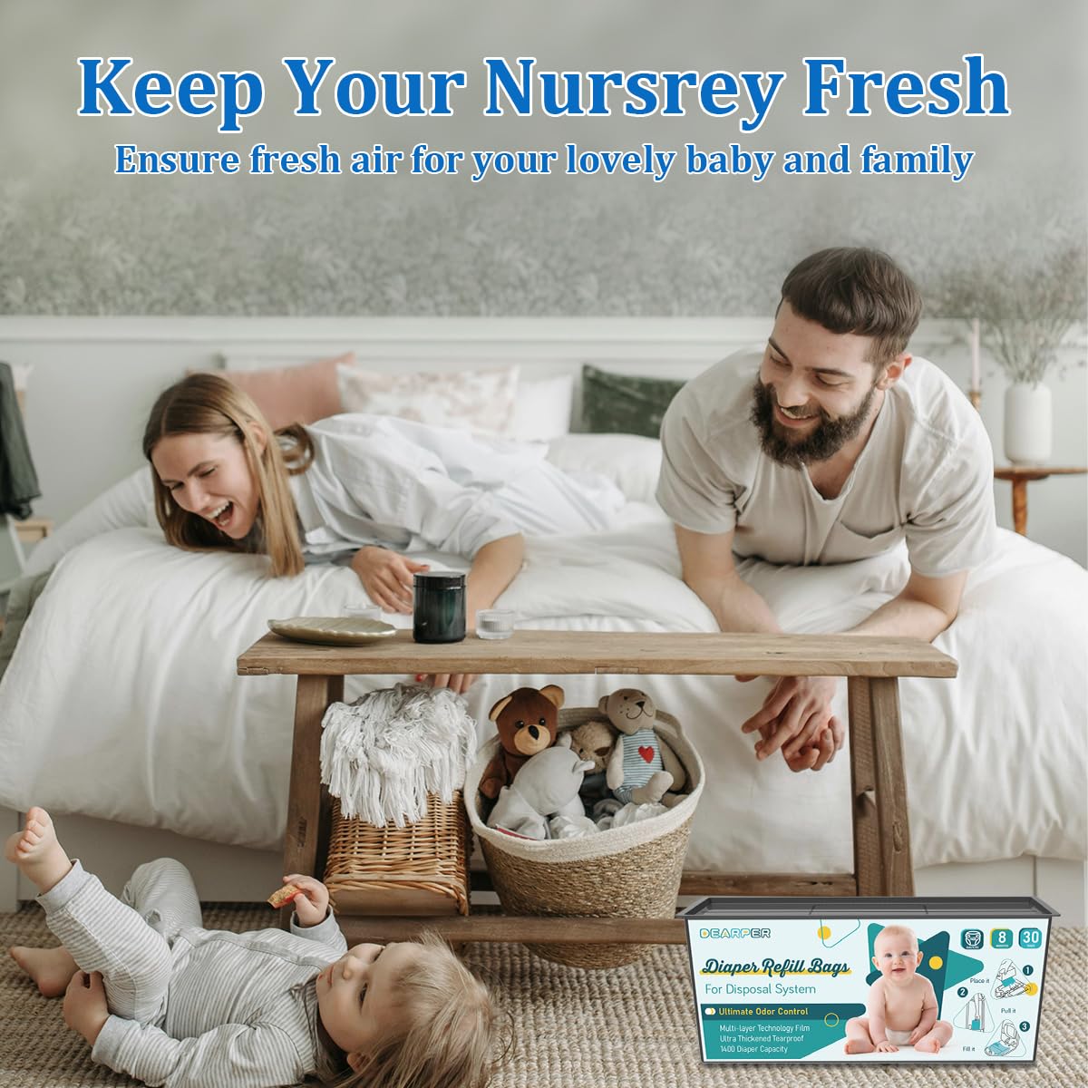 Diaper Pail Bags Refills 4 Pack (120 Count), Compatible with Genie Easy Roll Signature and Platinum Pails, 7-Layer Odor Control, Extra Thickness, Lasts up to 8 Months Per Refill