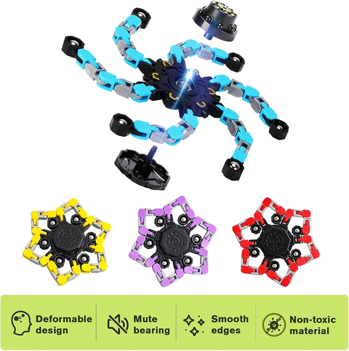 4 Pcs Finger Spinners Sensory Toys, Creative Transformable Chain Robot Toy Fidget Finger Spinners DIY Stress Relief Toy with Transformable Chain for Boys Girls