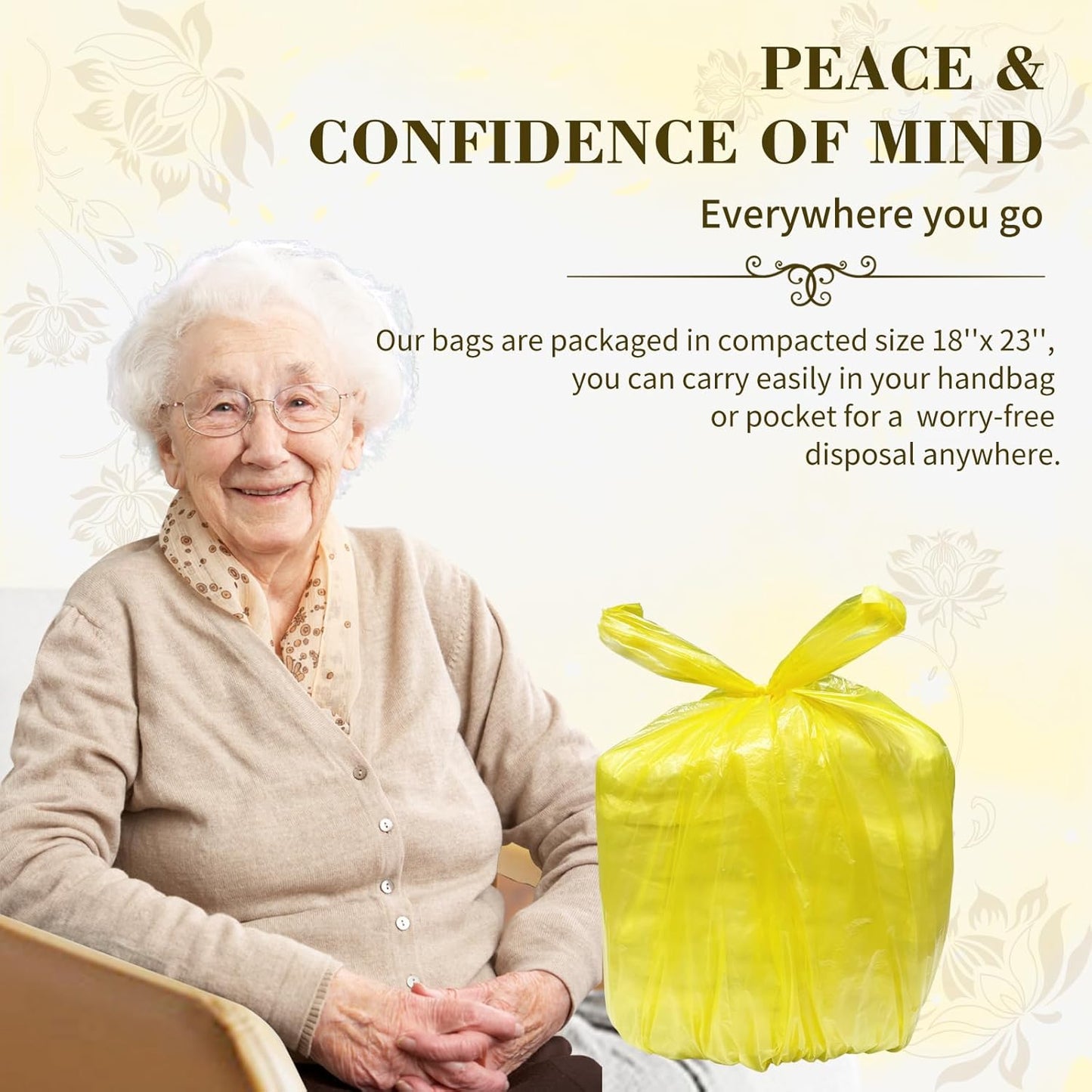 Large Adult Diaper Disposal Bags (18 x 23in), 96 Count, Lemon Scented, Waste Disposal for Elderly, Baby Dipaer Trash Bags, Sanitary Prouducts & Pet Waste Disposal, Yellow