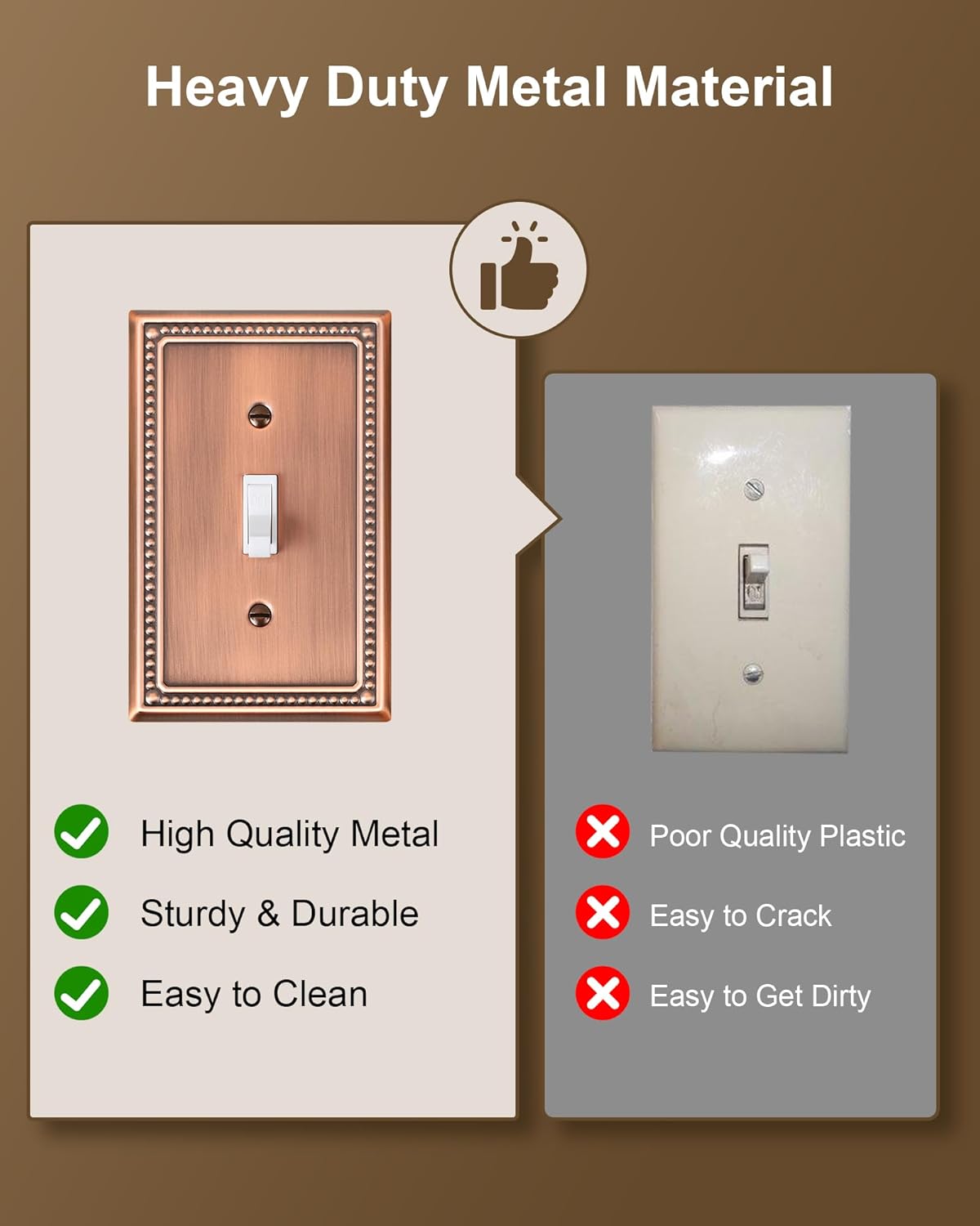 4-Pack Single Toggle Light Switch Cover Plate, Pearls Decorative Switch Plate Covers, Antique Copper 1 Gang Metal Wall Plate, Corrosion Resistant