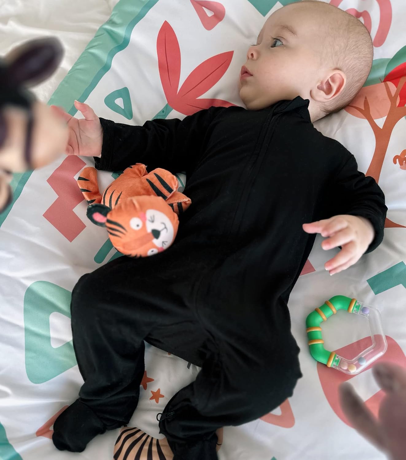 Aablexema Baby Zipper Pajamas Bamboo Rayon, 3pcs Unisex Infant Onesie with Mitten Long Sleeve Footed Pjs