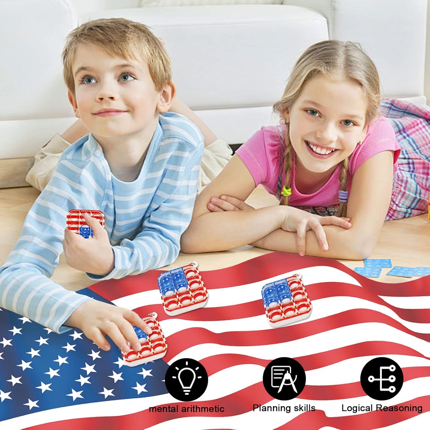 16Pcs Mini Pop Fidget Flag Keychain Toys, Party Favors for Kids Pop Flag Keychain Souvenirs Bulk Toys, Silicone Pop Keychain Stress Reliever Hand Toy Independence Day Gifts for Kids Adults