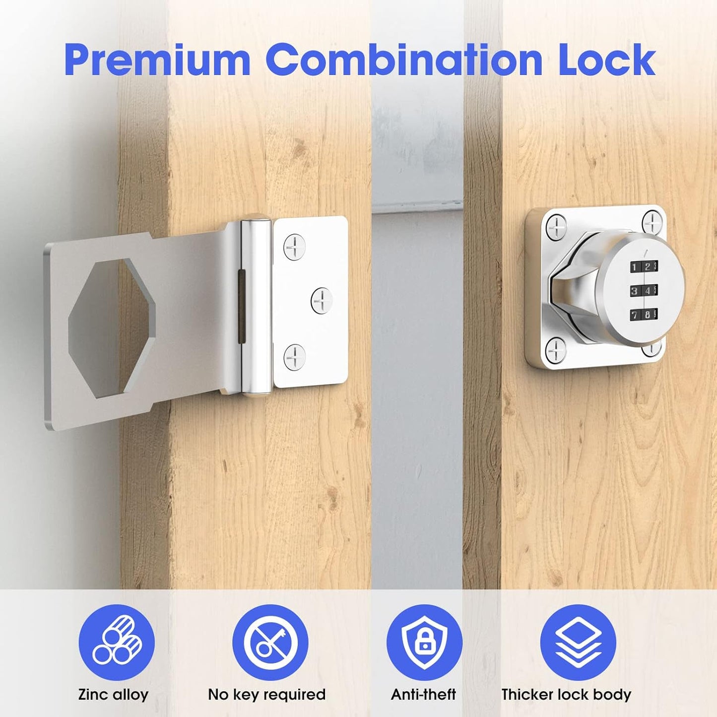 4 Packs Mechanical Password Rotary Hasp Locks, Cabinet Locks with Combination, Door Security Gate Locks for Small Doors, Cabinets, Barn Door, Bathroom, Outdoor, Closet, Fence