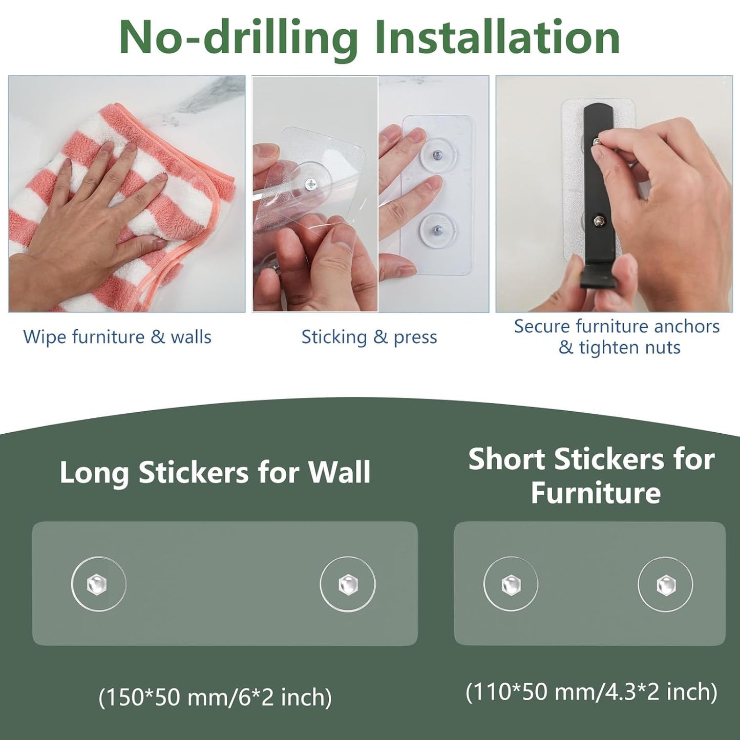 4 Pcs Furniture Anchors, OEH Furniture Anchors for Baby Proofing, No Drilling Furniture Wall Anchor Earthquake Straps, Anti Tip Furniture Straps for Baby Cabinet Dresser to Prevent Falling, Large