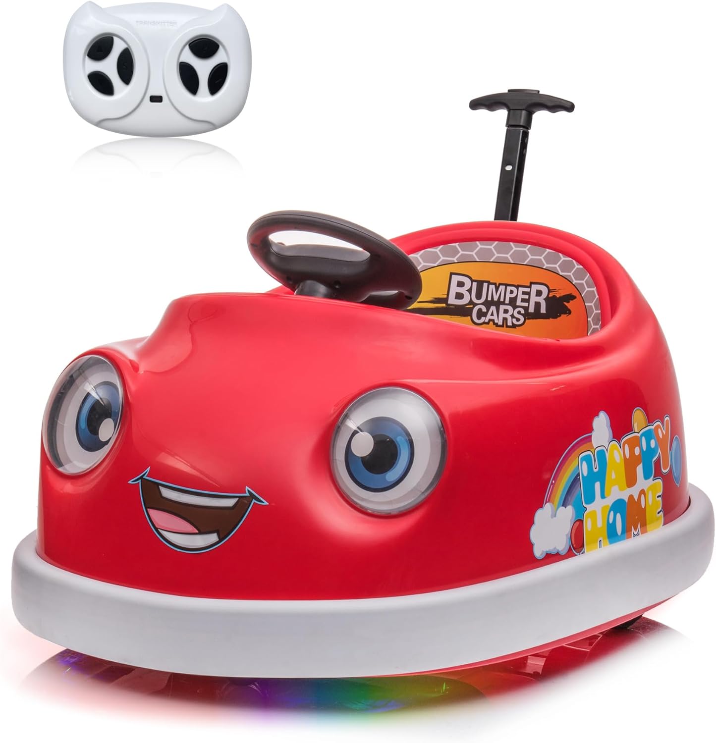 12V Dual Battery Electric Ride on Kids Bumper Car w/Remote Control,360 Degree Spin,Push Rod Rocker Horse Function,3-Speeds Babies & Toddlers Bumping Car Ride on Toy Gift for 1-4 Years Children (Red)