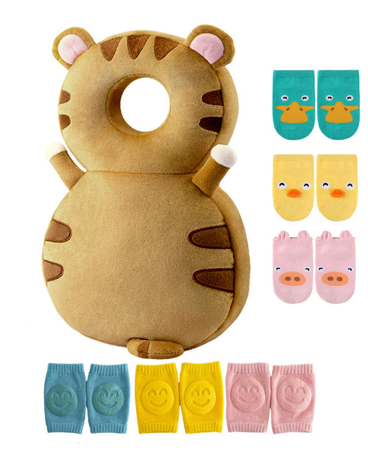 JunNeng Toddler Baby Head Protector Backpack for Toddler Walker with Knee Pads&Anti-Slip Socks, Tiger